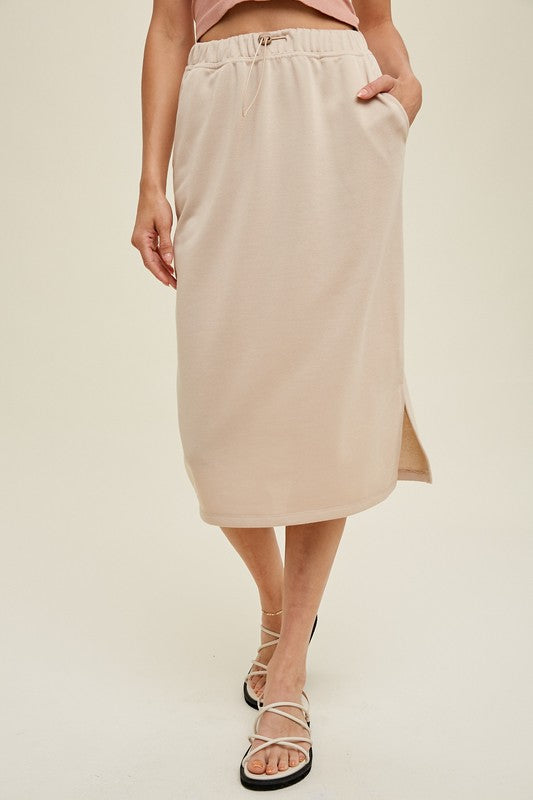 Casual Knitted Midi Skirt - Latte-Skirt- Hometown Style HTS, women's in store and online boutique located in Ingersoll, Ontario