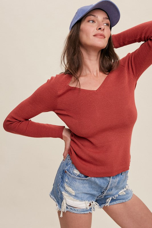 Ribbed Sweater Top - Poppy Red-Sweater- Hometown Style HTS, women's in store and online boutique located in Ingersoll, Ontario
