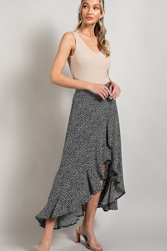 Midi skirt with open slit - Black-Skirt- Hometown Style HTS, women's in store and online boutique located in Ingersoll, Ontario