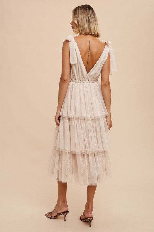 Tiered Tulle Holiday Midi Dress - Buttercream-Dress- Hometown Style HTS, women's in store and online boutique located in Ingersoll, Ontario