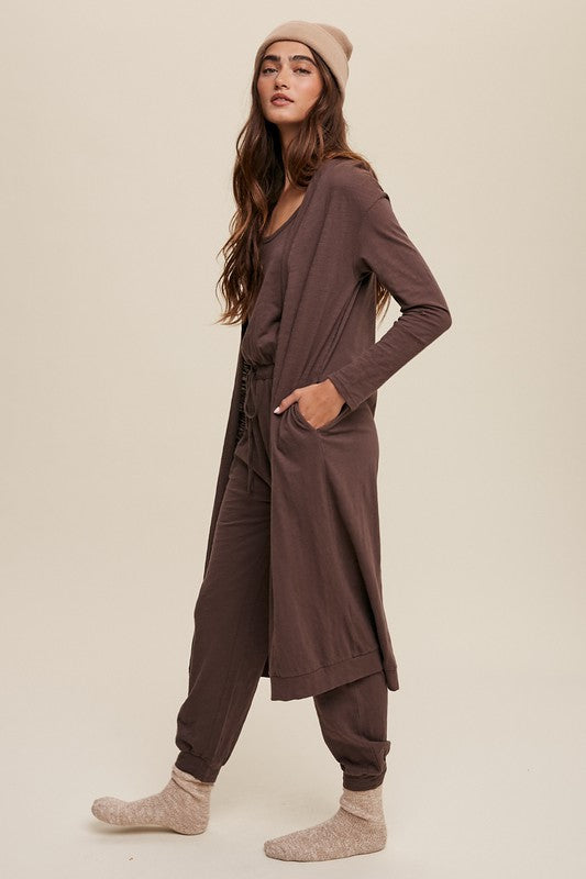 Cotton Jumpsuit and Cardigan Set - Mocha-set- Hometown Style HTS, women's in store and online boutique located in Ingersoll, Ontario