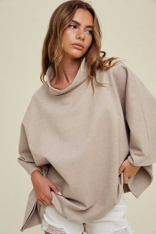 Mock Neck Poncho - Mocha-poncho- Hometown Style HTS, women's in store and online boutique located in Ingersoll, Ontario