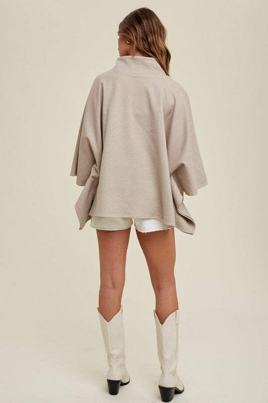 Mock Neck Poncho - Mocha-poncho- Hometown Style HTS, women's in store and online boutique located in Ingersoll, Ontario