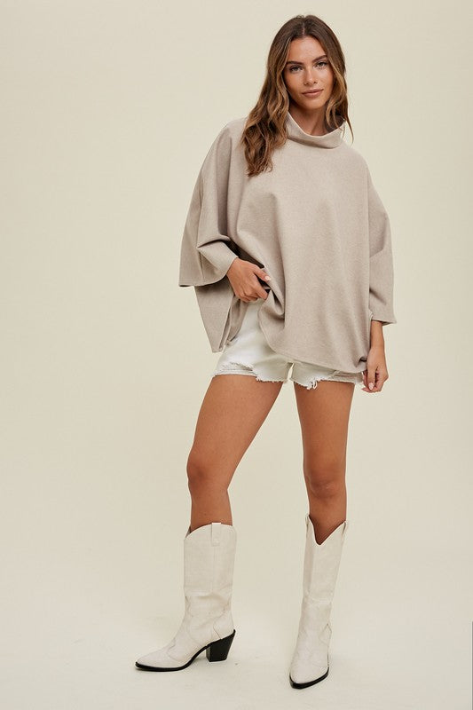 Mock Neck Poncho - Mocha-poncho- Hometown Style HTS, women's in store and online boutique located in Ingersoll, Ontario