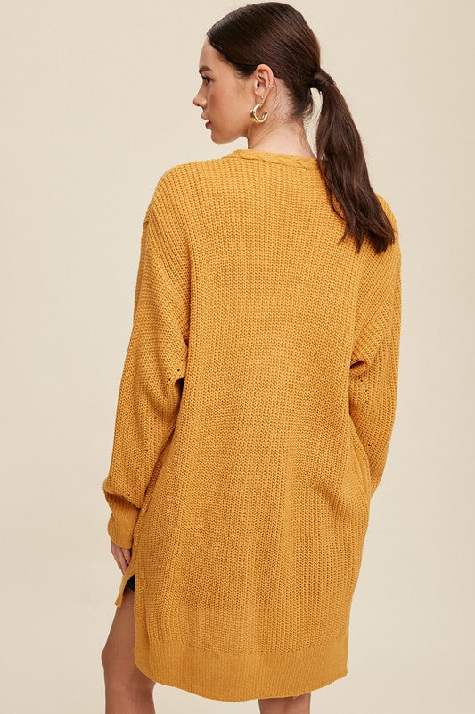 Cable Knit, Long Cardigan - Mustard-cardigan- Hometown Style HTS, women's in store and online boutique located in Ingersoll, Ontario