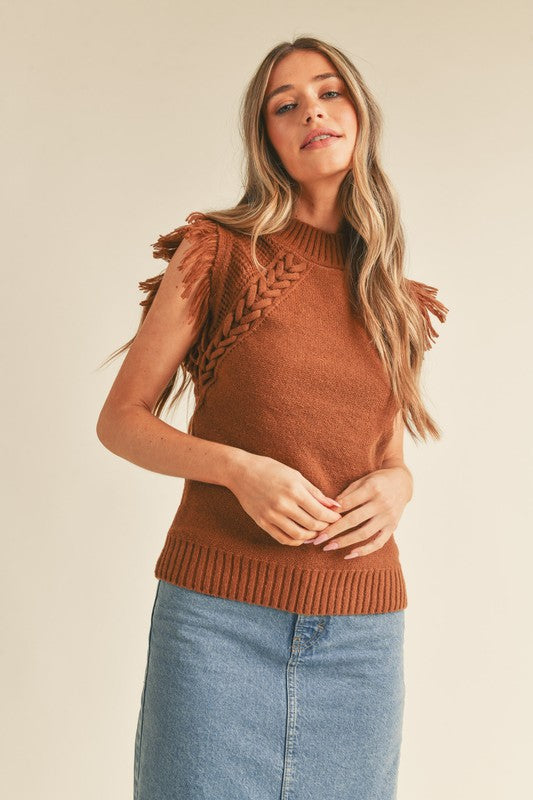 Shoulder Cable, Sleeveless Top - Camel-Tops- Hometown Style HTS, women's in store and online boutique located in Ingersoll, Ontario