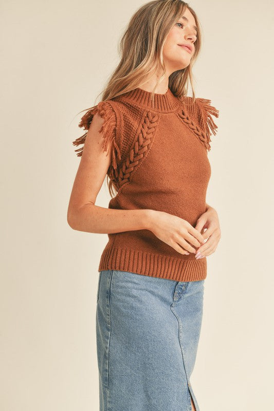 Shoulder Cable, Sleeveless Top - Camel-Tops- Hometown Style HTS, women's in store and online boutique located in Ingersoll, Ontario