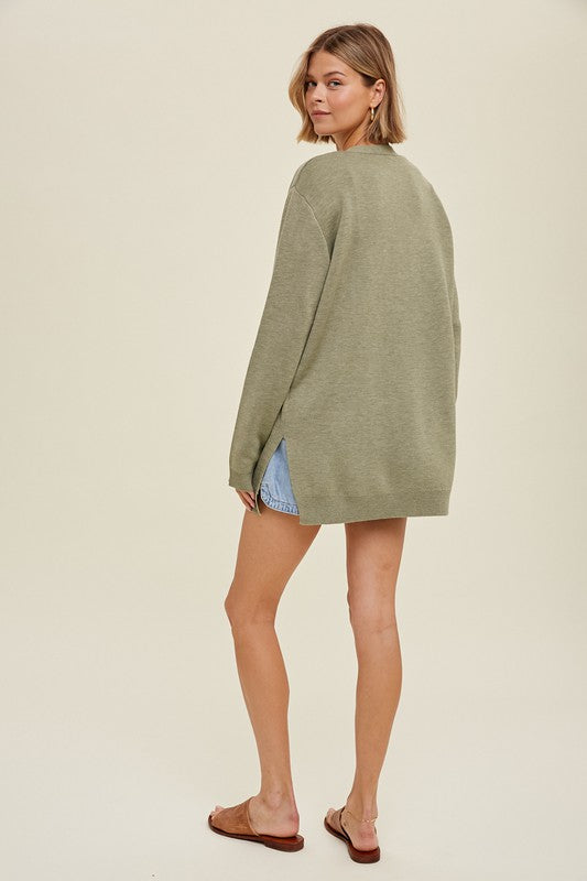 Heathered Cardigan with Pockets - Sage-Sweater- Hometown Style HTS, women's in store and online boutique located in Ingersoll, Ontario