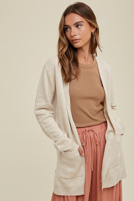 Heathered Cardigan with Pockets - Oatmeal-Sweater- Hometown Style HTS, women's in store and online boutique located in Ingersoll, Ontario