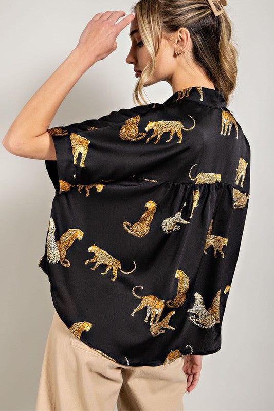 Leopard Print Blouse - Black-blouse- Hometown Style HTS, women's in store and online boutique located in Ingersoll, Ontario