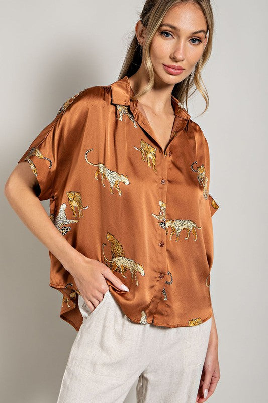 Leopard Print Blouse - Brown-blouse- Hometown Style HTS, women's in store and online boutique located in Ingersoll, Ontario
