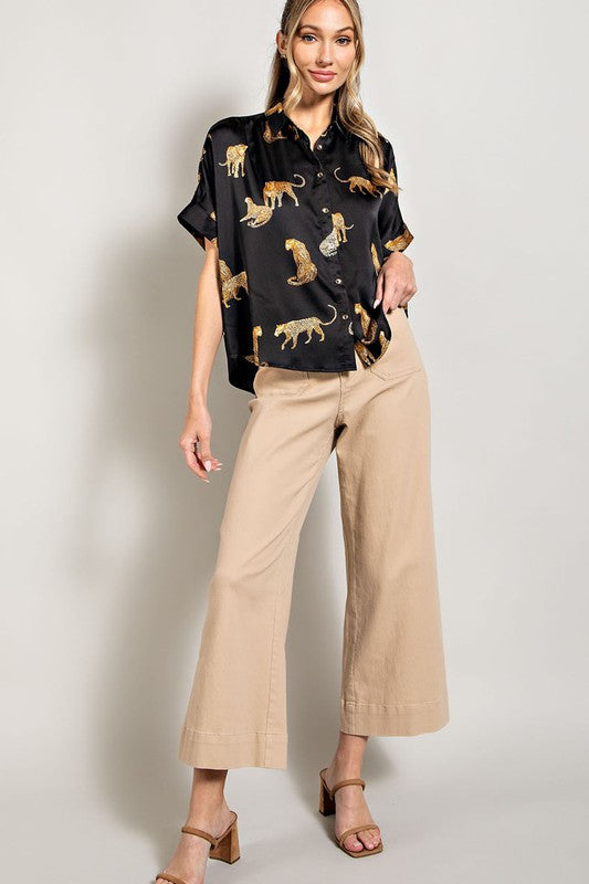 Leopard Print Blouse - Black-blouse- Hometown Style HTS, women's in store and online boutique located in Ingersoll, Ontario