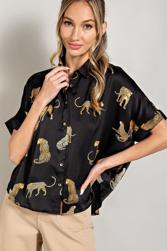Leopard Print Blouse - Black-blouse- Hometown Style HTS, women's in store and online boutique located in Ingersoll, Ontario