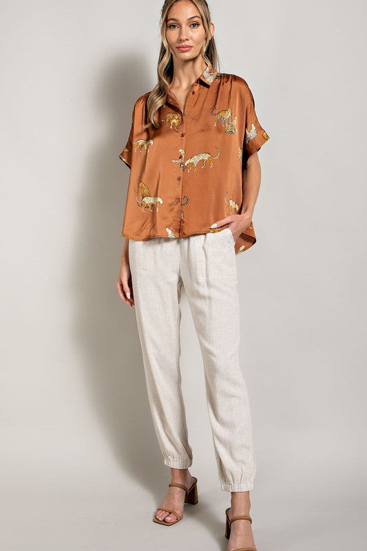 Leopard Print Blouse - Brown-blouse- Hometown Style HTS, women's in store and online boutique located in Ingersoll, Ontario