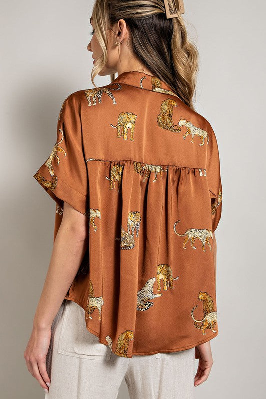 Leopard Print Blouse - Brown-blouse- Hometown Style HTS, women's in store and online boutique located in Ingersoll, Ontario