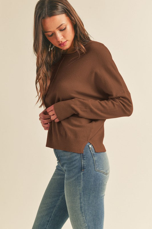Essential Pullover Round neck - Brown-Sweater- Hometown Style HTS, women's in store and online boutique located in Ingersoll, Ontario