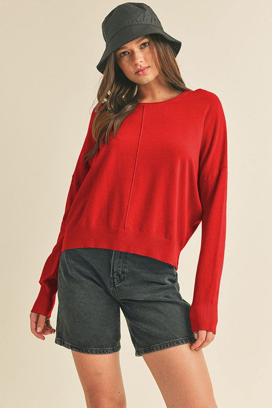 Essential Pullover Round neck - Red-Sweater- Hometown Style HTS, women's in store and online boutique located in Ingersoll, Ontario