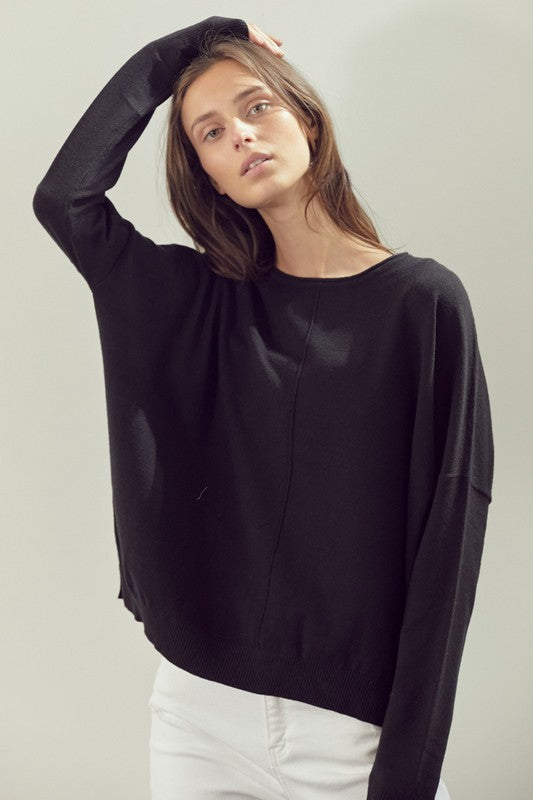 Essential Pullover Round neck - Black-Sweater- Hometown Style HTS, women's in store and online boutique located in Ingersoll, Ontario