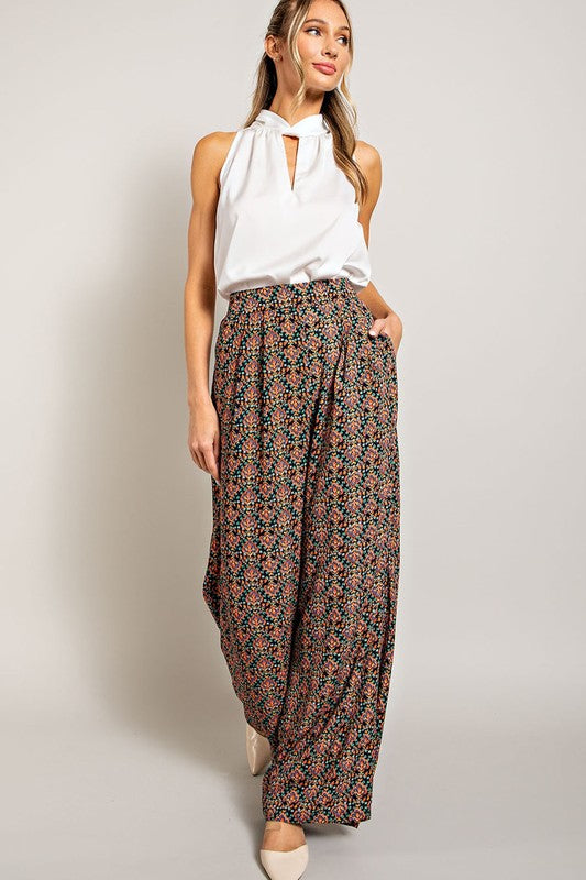 Printed Straight Leg Pants - Navy-Pants- Hometown Style HTS, women's in store and online boutique located in Ingersoll, Ontario