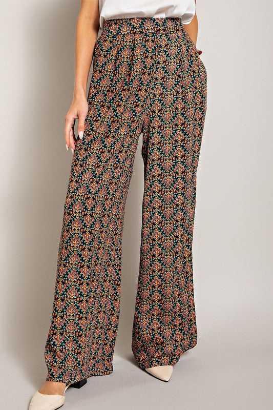 Printed Straight Leg Pants - Navy-Pants- Hometown Style HTS, women's in store and online boutique located in Ingersoll, Ontario