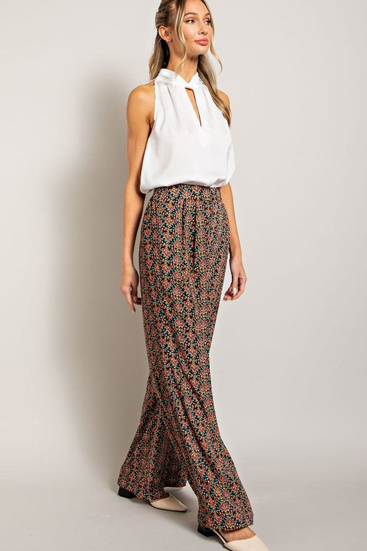 Printed Straight Leg Pants - Navy-Pants- Hometown Style HTS, women's in store and online boutique located in Ingersoll, Ontario