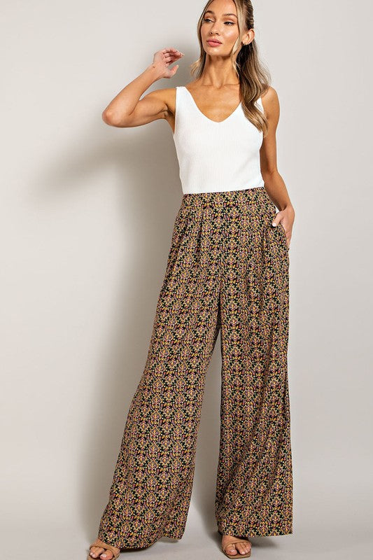 Printed Straight Leg Pants - Black-Pants- Hometown Style HTS, women's in store and online boutique located in Ingersoll, Ontario