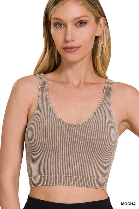 Ribbed Cropped Bra Top - Mocha-Crop Top- Hometown Style HTS, women's in store and online boutique located in Ingersoll, Ontario