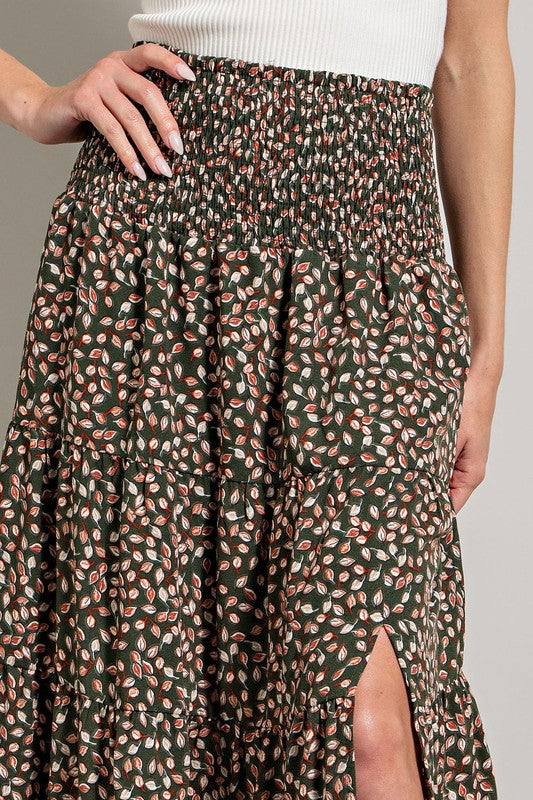 Printed Midi Skirt - Olive-Skirt- Hometown Style HTS, women's in store and online boutique located in Ingersoll, Ontario