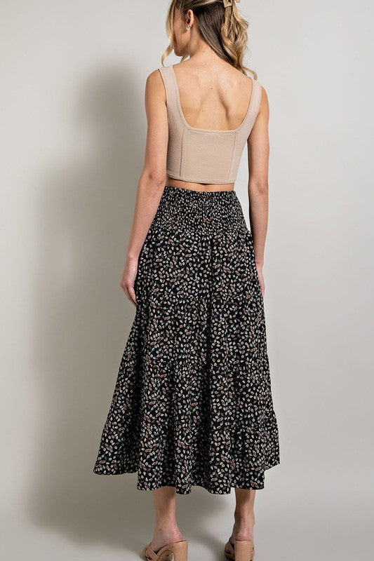 Printed Midi Skirt - Black-Skirt- Hometown Style HTS, women's in store and online boutique located in Ingersoll, Ontario