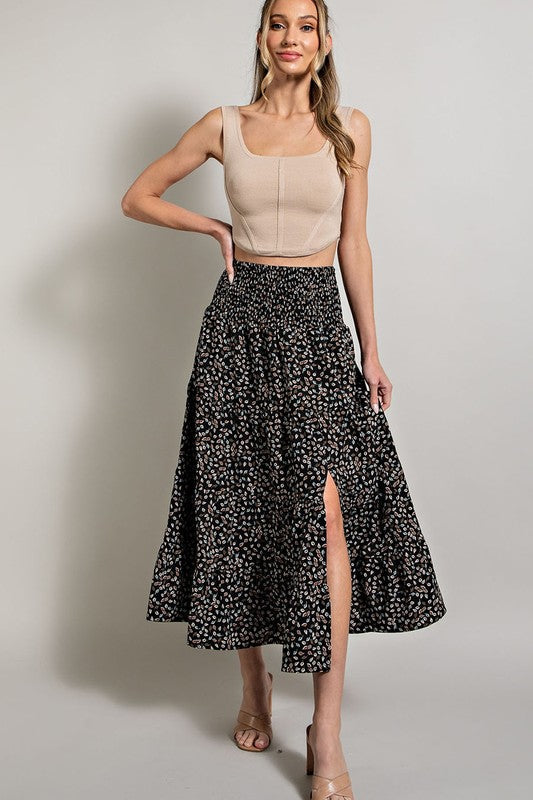 Printed Midi Skirt - Black-Skirt- Hometown Style HTS, women's in store and online boutique located in Ingersoll, Ontario