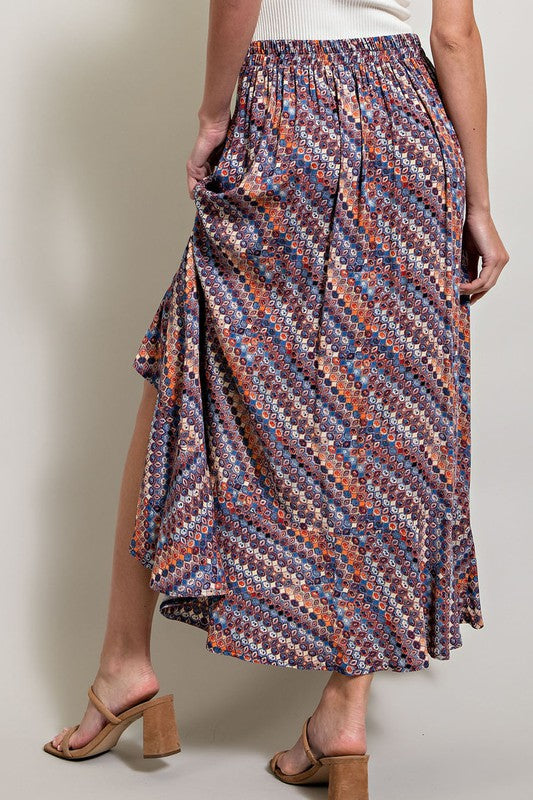 Midi Skirt with open Slit - Blue Print-Skirt- Hometown Style HTS, women's in store and online boutique located in Ingersoll, Ontario