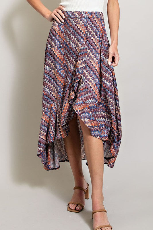 Midi Skirt with open Slit - Blue Print-Skirt- Hometown Style HTS, women's in store and online boutique located in Ingersoll, Ontario