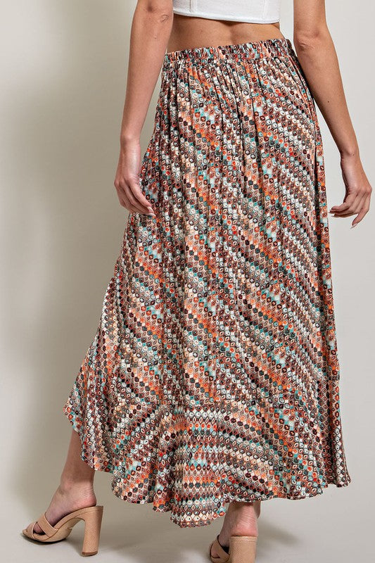 Midi Skirt with open Slit - Brown Print-Skirt- Hometown Style HTS, women's in store and online boutique located in Ingersoll, Ontario