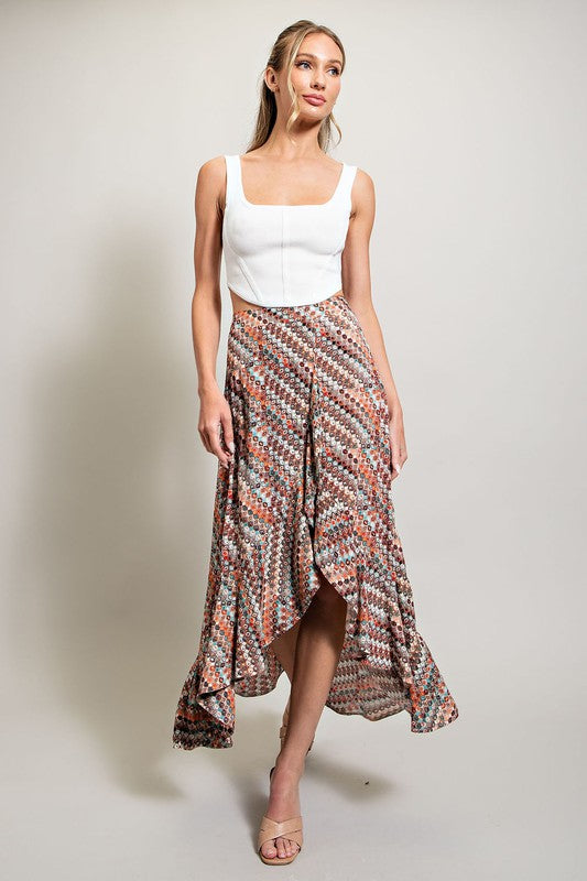 Midi Skirt with open Slit - Brown Print-Skirt- Hometown Style HTS, women's in store and online boutique located in Ingersoll, Ontario