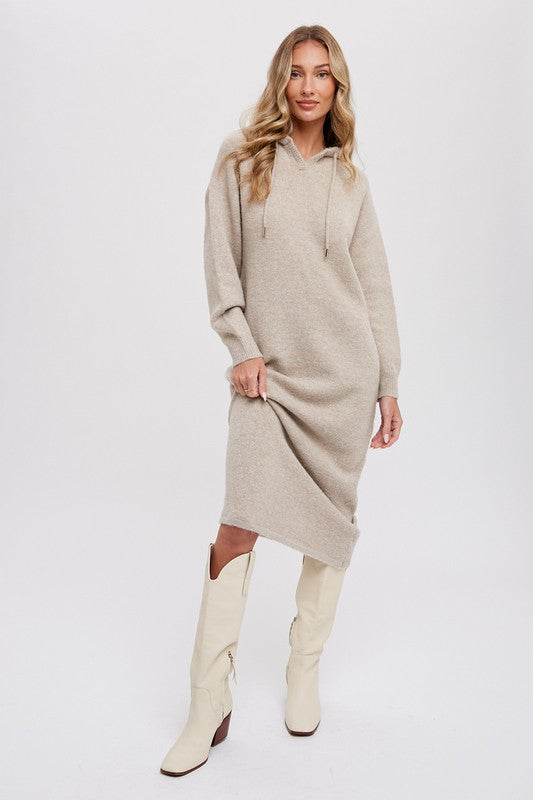 Midi Hoodie Sweaterdress - Oatmeal-Dress- Hometown Style HTS, women's in store and online boutique located in Ingersoll, Ontario