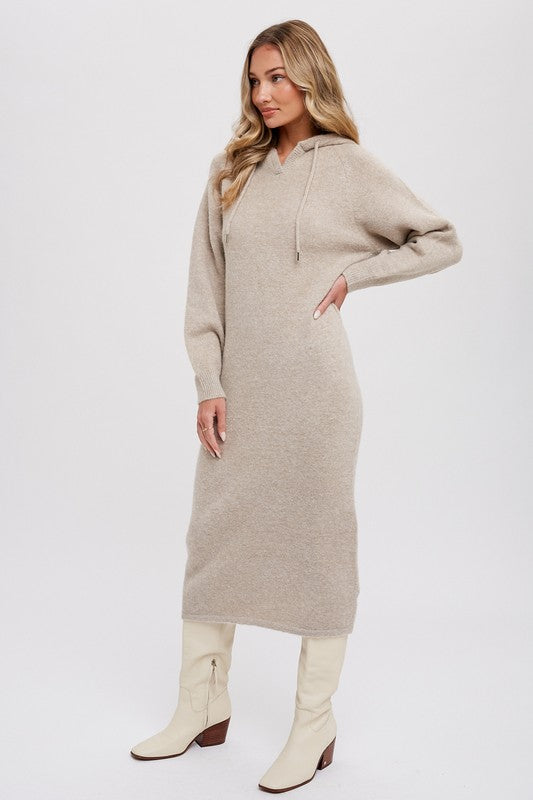 Midi Hoodie Sweaterdress - Oatmeal-Dress- Hometown Style HTS, women's in store and online boutique located in Ingersoll, Ontario