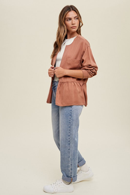 Peplum Jacket-Coats & Jackets- Hometown Style HTS, women's in store and online boutique located in Ingersoll, Ontario