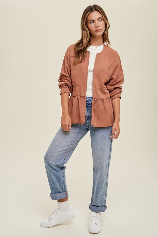 Peplum Jacket-Coats & Jackets- Hometown Style HTS, women's in store and online boutique located in Ingersoll, Ontario