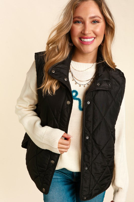High Neck Quilted Vest - Black-Vests- Hometown Style HTS, women's in store and online boutique located in Ingersoll, Ontario