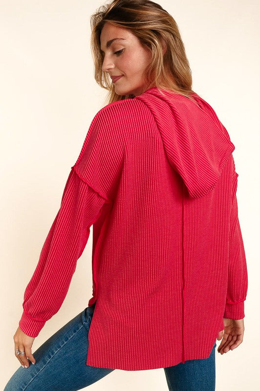 Mineral Washed Long Sleeve Hoodie - Red-Sweater- Hometown Style HTS, women's in store and online boutique located in Ingersoll, Ontario