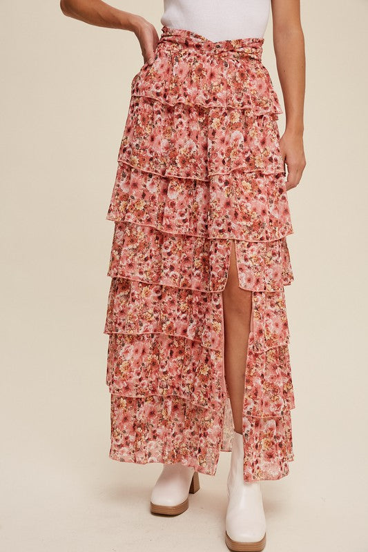 Tiered Ruffle Maxi Skirt - Pink-Skirt- Hometown Style HTS, women's in store and online boutique located in Ingersoll, Ontario
