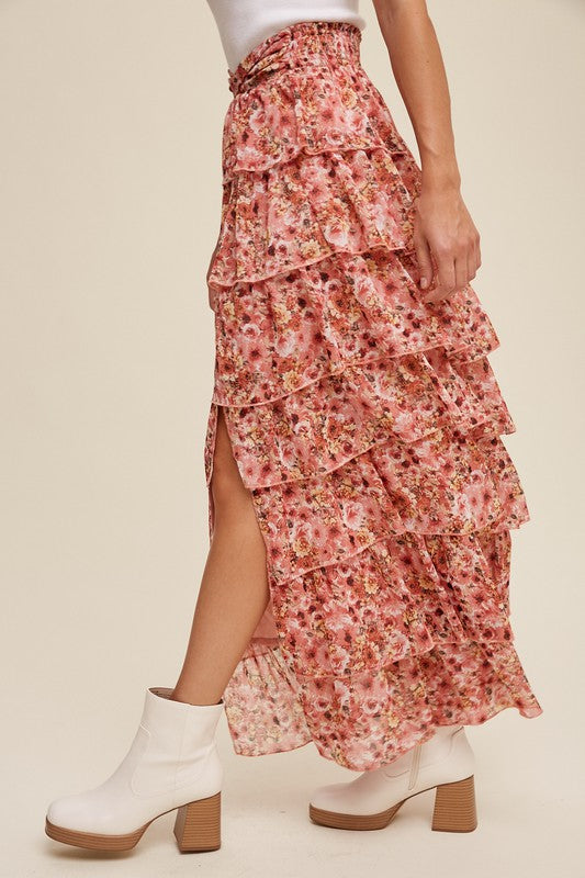Tiered Ruffle Maxi Skirt - Pink-Skirt- Hometown Style HTS, women's in store and online boutique located in Ingersoll, Ontario