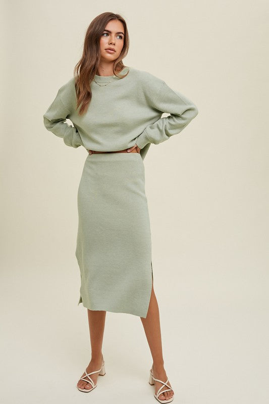 Sweater Skirt - Sage-Skirt- Hometown Style HTS, women's in store and online boutique located in Ingersoll, Ontario