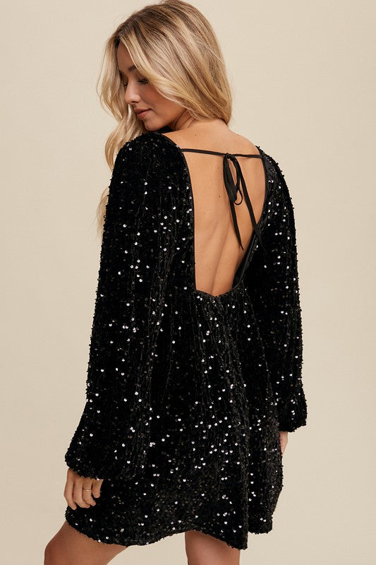 Front Tie, Sequin Dress - Black-Dress- Hometown Style HTS, women's in store and online boutique located in Ingersoll, Ontario