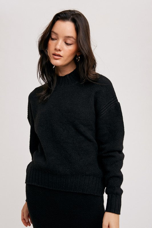 Mock Neck Pullover - Black-Sweater- Hometown Style HTS, women's in store and online boutique located in Ingersoll, Ontario