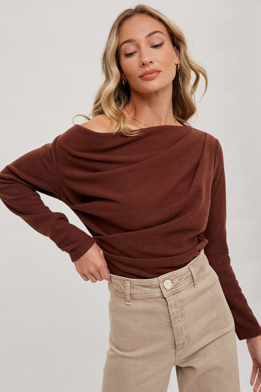 Off Shoulder Knit Pullover - Hazelnut-Sweater- Hometown Style HTS, women's in store and online boutique located in Ingersoll, Ontario