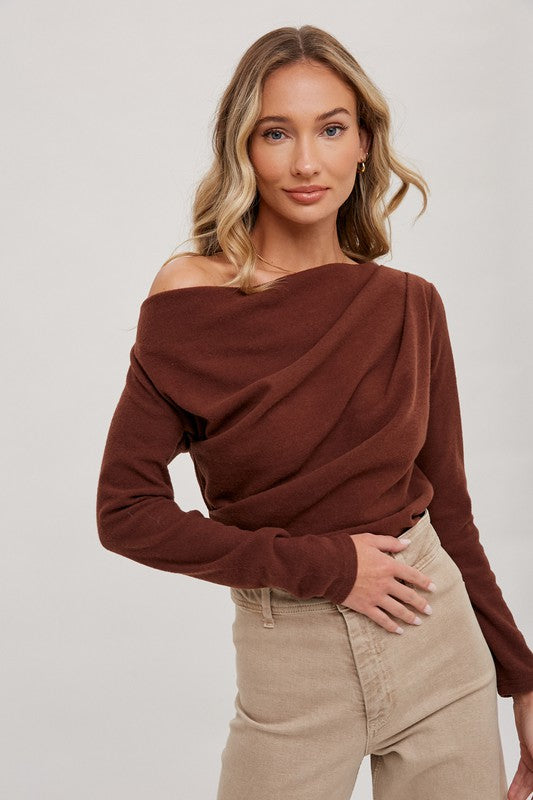 Off Shoulder Knit Pullover - Hazelnut-Sweater- Hometown Style HTS, women's in store and online boutique located in Ingersoll, Ontario