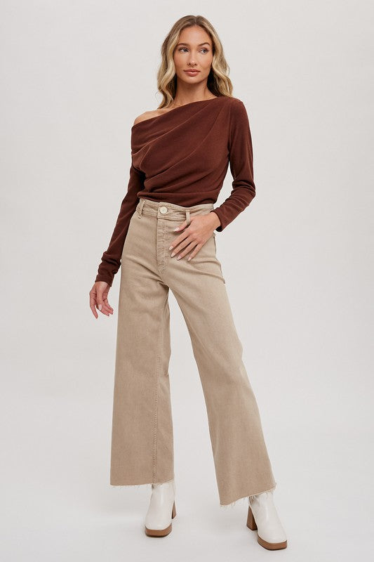 Off Shoulder Knit Pullover - Hazelnut-Sweater- Hometown Style HTS, women's in store and online boutique located in Ingersoll, Ontario