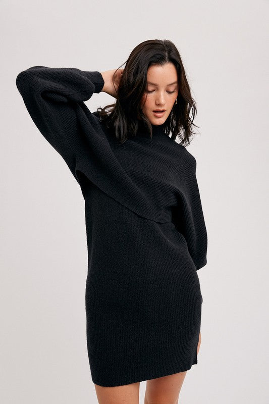 Crop Top and Sleeveless Sweater Dress Set - Black-Dress- Hometown Style HTS, women's in store and online boutique located in Ingersoll, Ontario