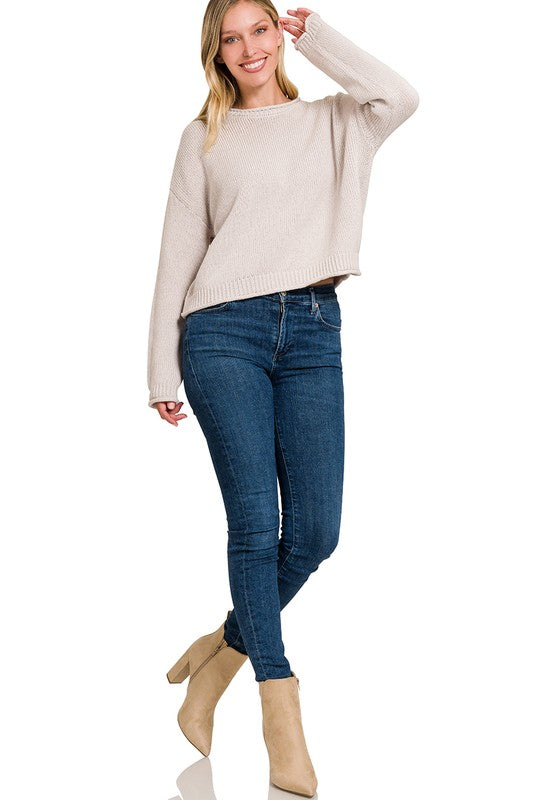 Knitted Basic Pullover - Latte-Sweater- Hometown Style HTS, women's in store and online boutique located in Ingersoll, Ontario